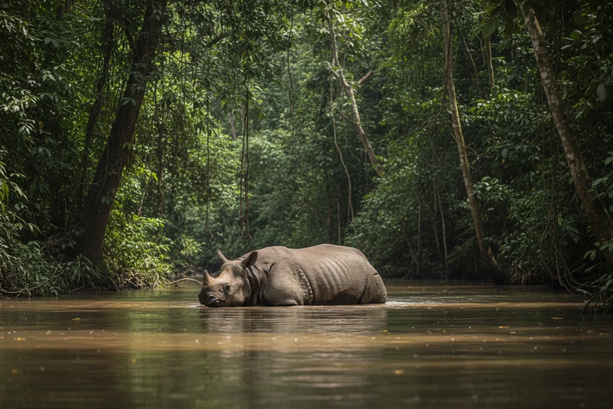 Professional image illustrating 3. Javan Rhino (Rhinoceros sondaicus)
