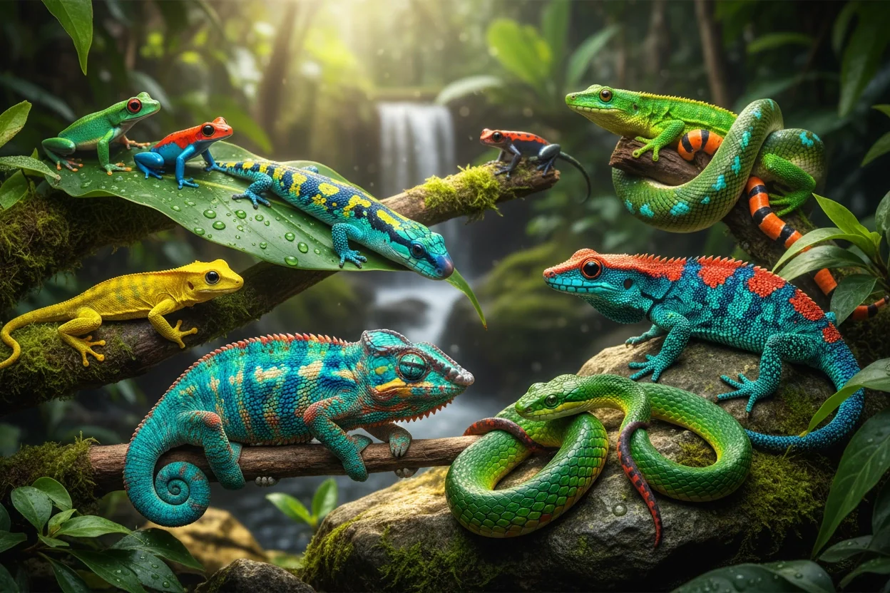 Professional image illustrating Top 10 Colorful Reptile Species