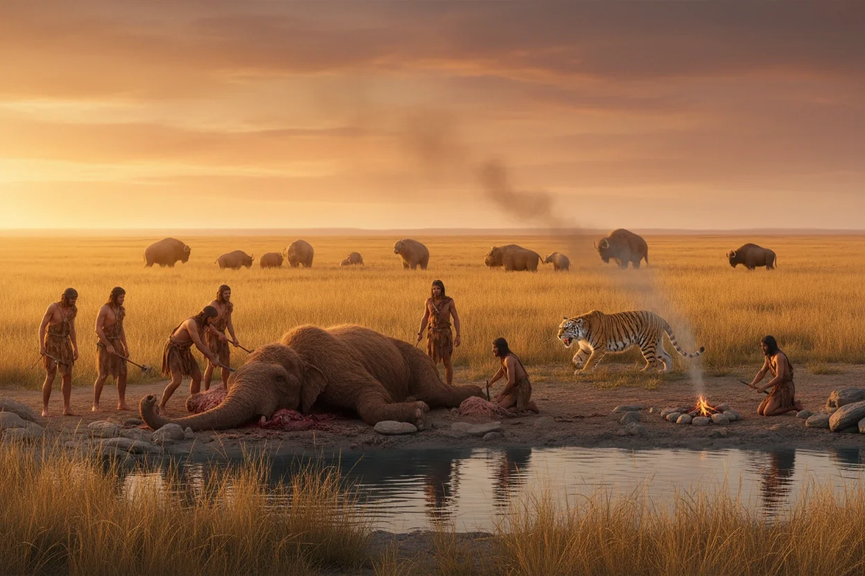Professional image illustrating The Impact of Prehistoric Animals on Human Evolution