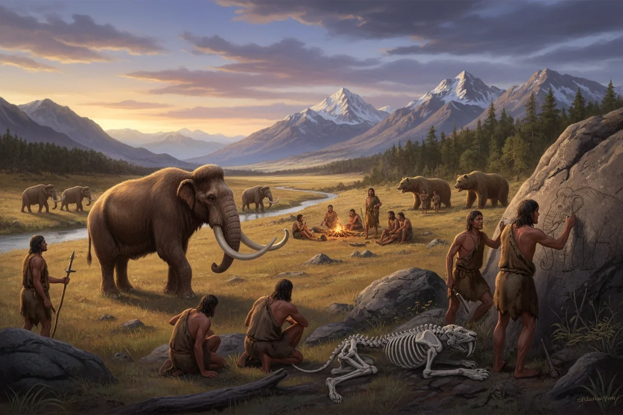 Professional image illustrating The Intersection of Prehistoric Animals and Human Evolution